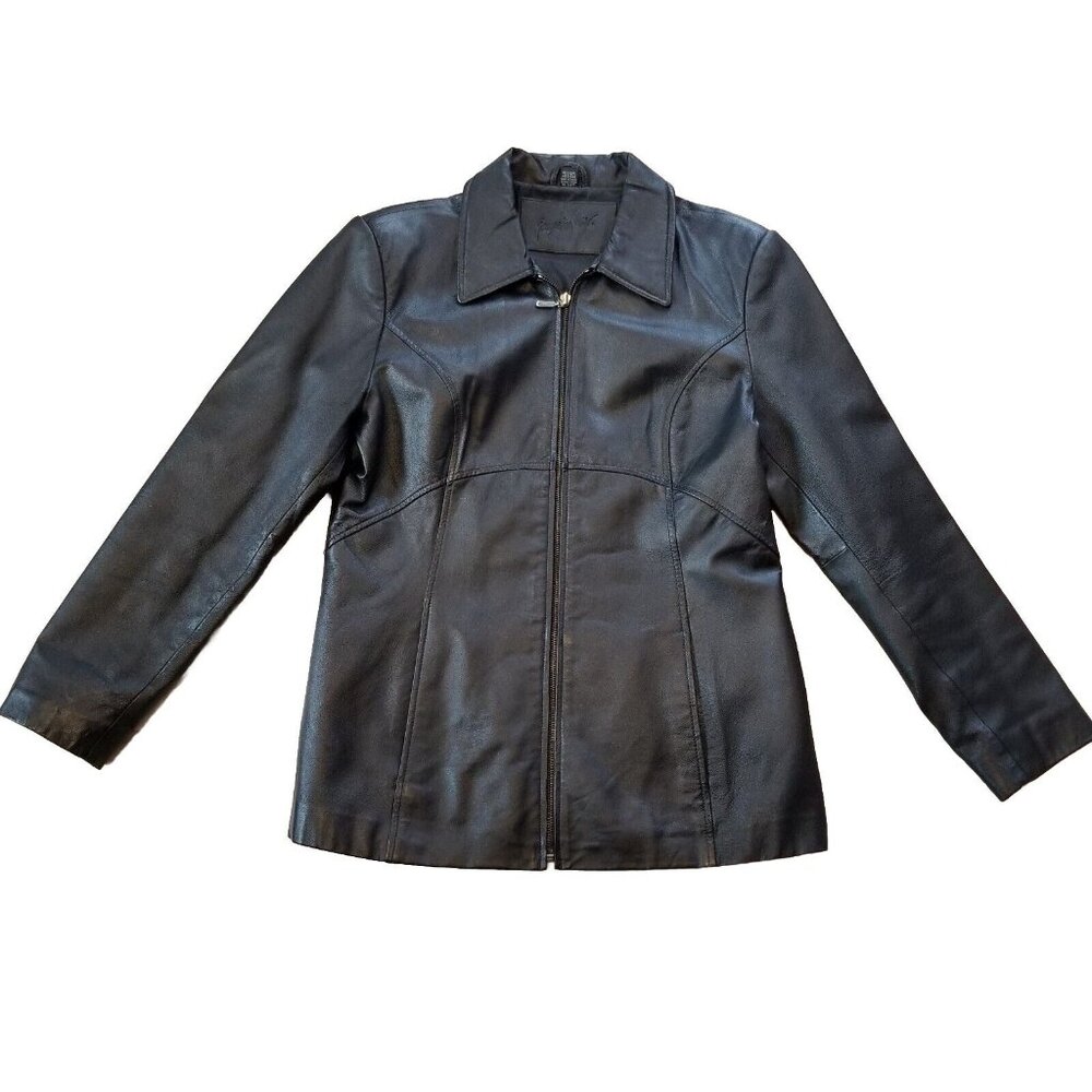 ✅Womens M Jacqueline Ferrar Black Premium Soft Leather Jacket Lined Fashion Coat